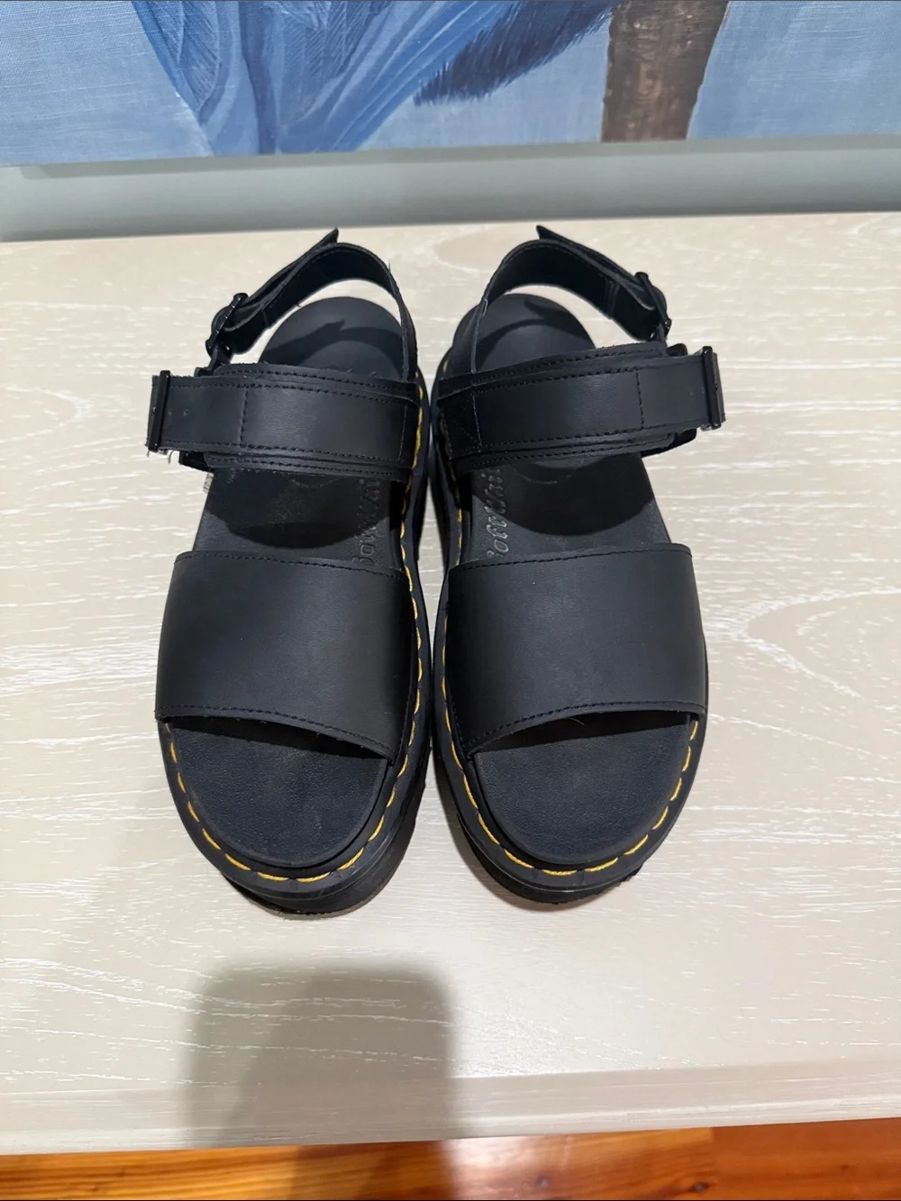 Women’s Dr. Martens Black Leather Sandals with Contrast Stitching